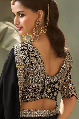 Black gota patti embroidered designer saree with blouse