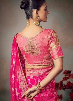 Pink chiniya silk heavy designer embroidered saree 3