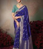 Blue chiniya silk heavy designer embroidered saree