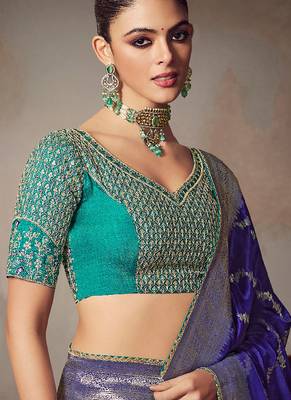 Blue chiniya silk heavy designer embroidered saree 2