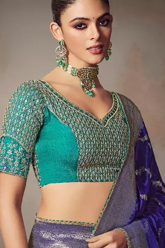 Blue chiniya silk heavy designer embroidered saree