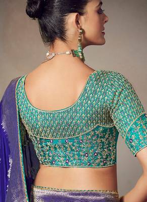 Blue chiniya silk heavy designer embroidered saree 3