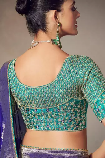 Blue chiniya silk heavy designer embroidered saree