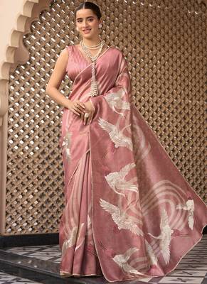 Light pink tussar silk  beautiful pallu designer saree 1