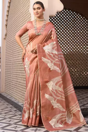 Pink tussar silk  beautiful pallu designer saree
