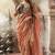 Peach and blue multi embroidered tissue silk saree