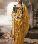 Yellow multi embroidered tissue silk saree