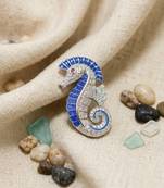 Blue crystal seahorse designer brooch pin for women & men