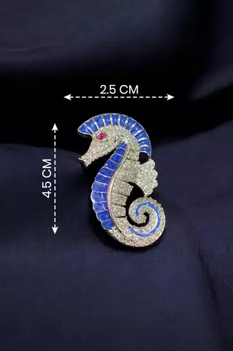 Blue crystal seahorse designer brooch pin for women & men