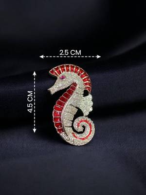 Red crystal seahorse designer brooch pin for women & men 1