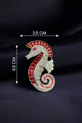 Red crystal seahorse designer brooch pin for women & men