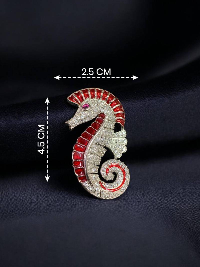 Red crystal seahorse designer brooch pin for women & men