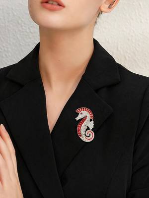 Red crystal seahorse designer brooch pin for women & men 2