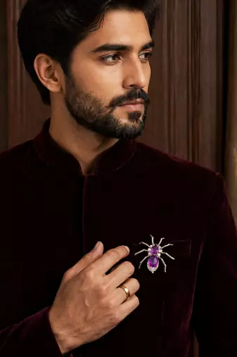 Purple crystal spider designer brooch pin for women & men