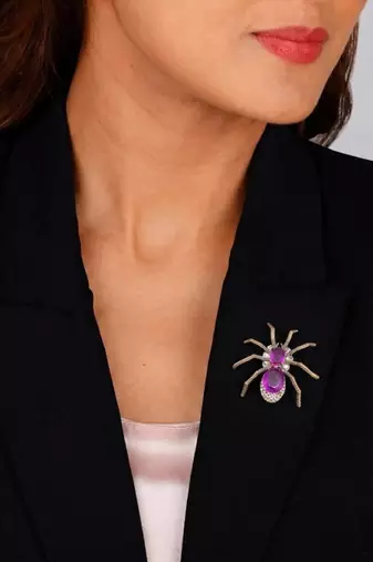 Purple crystal spider designer brooch pin for women & men