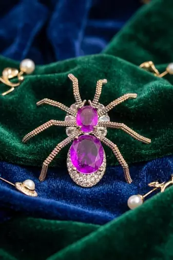 Purple crystal spider designer brooch pin for women & men