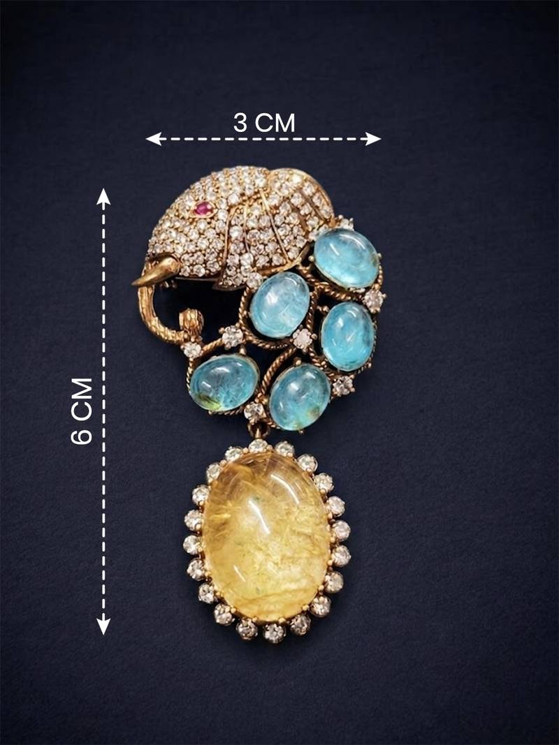 Luxury elephant crystal & multistone designer brooch pin for women & men