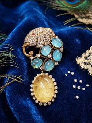 Luxury elephant crystal & multistone designer brooch pin for women & men 4