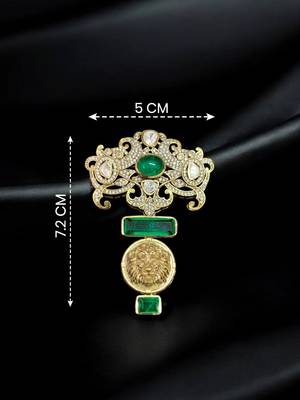 Royal green stone lion motif designer brooch pin for women & men 1