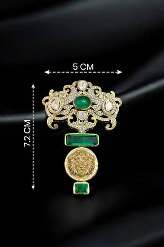 Royal green stone lion motif designer brooch pin for women & men