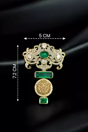 Royal green stone lion motif designer brooch pin for women & men