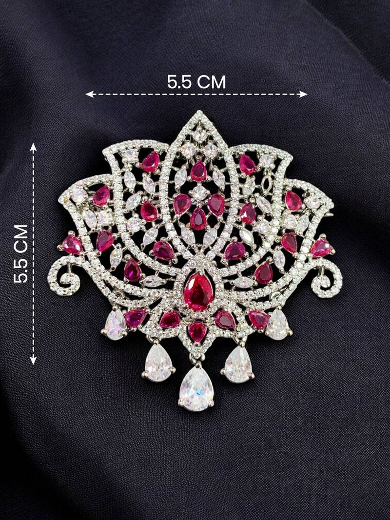 Elegant ruby & diamond floral statement brooch