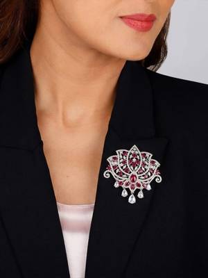 Elegant ruby & diamond floral statement brooch 2