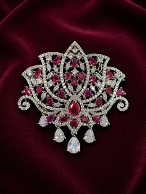 Elegant ruby & diamond floral statement brooch 3