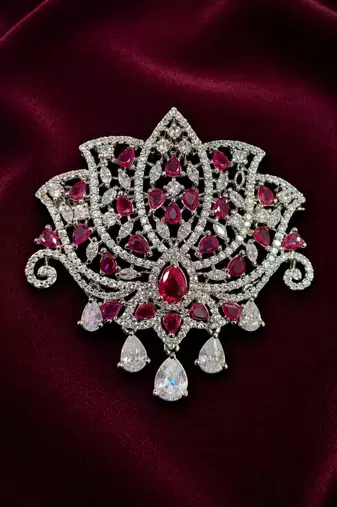 Elegant ruby & diamond floral statement brooch