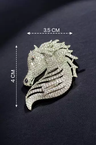 Elegant crystal horse head designer brooch pin for women & men