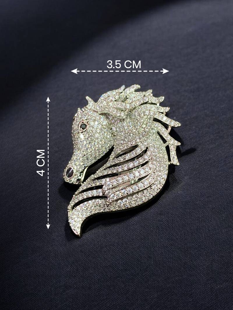 Elegant crystal horse head designer brooch pin for women & men