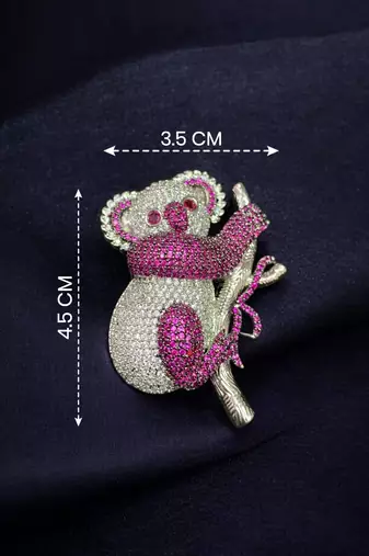 Adorable pink crystal koala statement brooch