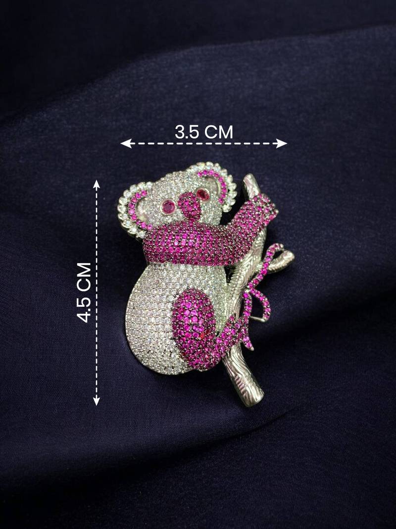 Adorable pink crystal koala statement brooch