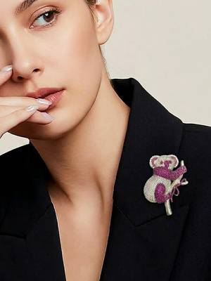 Adorable pink crystal koala statement brooch 2