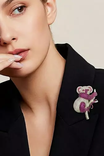 Adorable pink crystal koala statement brooch