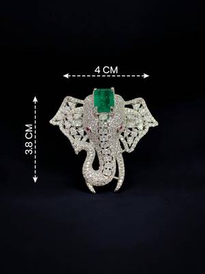 Royal elephant green and silver stone crystal designer brooch pin for women & men 1