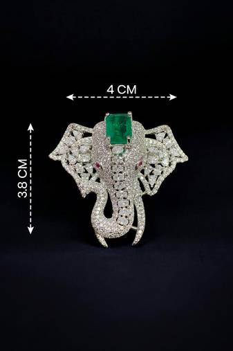 Royal elephant green and silver stone crystal designer brooch pin for women & men