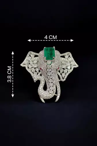 Royal elephant green and silver stone crystal designer brooch pin for women & men