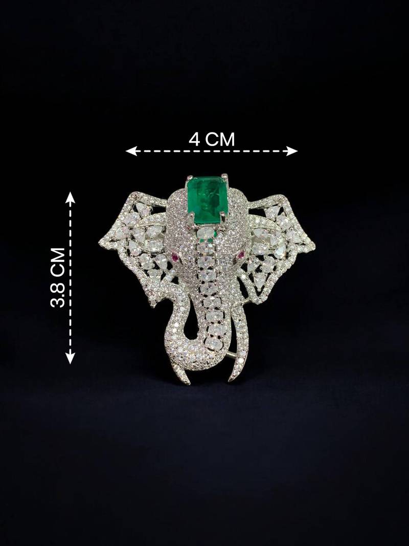 Royal elephant green and silver stone crystal designer brooch pin for women & men