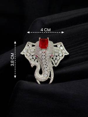 Royal elephant red and silver  stone crystal designer brooch pin for women & men 1