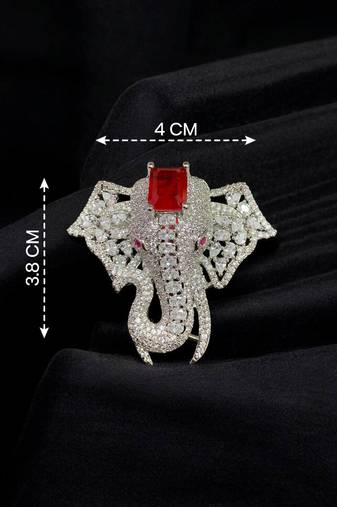 Royal elephant red and silver  stone crystal designer brooch pin for women & men
