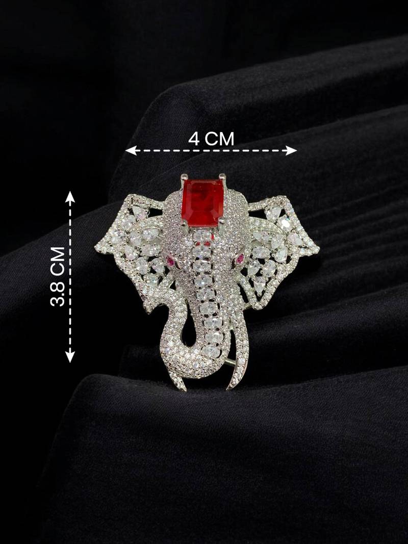 Royal elephant red and silver  stone crystal designer brooch pin for women & men