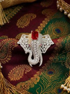 Royal elephant red and silver  stone crystal designer brooch pin for women & men 4