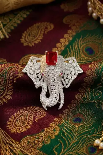 Royal elephant red and silver  stone crystal designer brooch pin for women & men