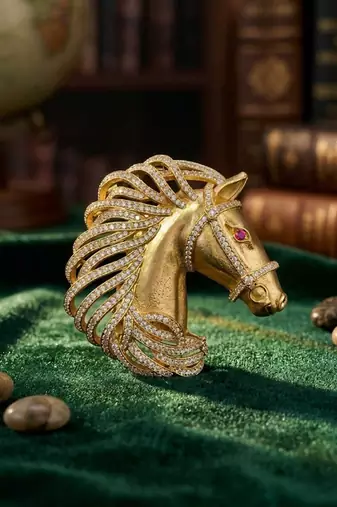 Luxury golden horse head crystal designer brooch pin for women & men
