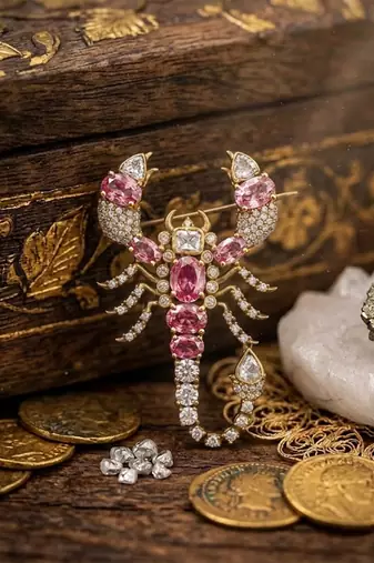 Luxury pink crystal scorpion designer brooch pin for women