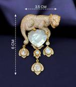 Luxury panther design gold plated brooch with white stone & kundan drops     elegant pin for women & men