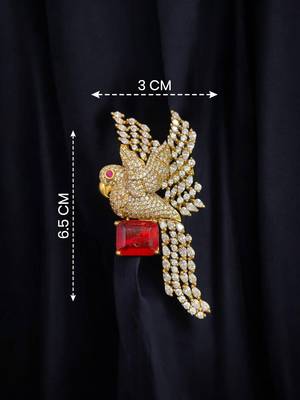 Luxury parrot design gold plated brooch with red and silver  stone & crystal detailing     designer pin for women & men 1