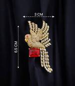 Luxury parrot design gold plated brooch with red and silver  stone & crystal detailing     designer pin for women & men