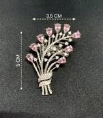 Elegant floral bouquet silver tone brooch with pink stones     designer crystal pin for women & men